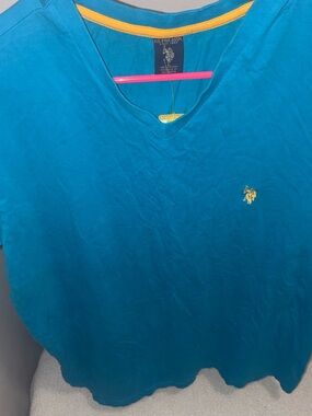 U.S. Polo Assn. Teal V-Neck Short Sleeve Shirt with Yellow Logo